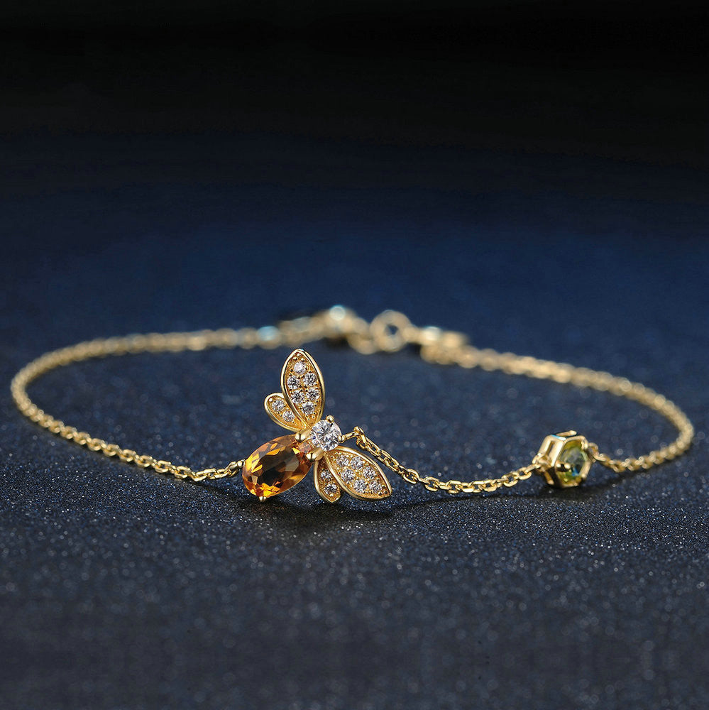 Women's Fashion Natural Citrine Peridot Bee Bracelet - Dazpy