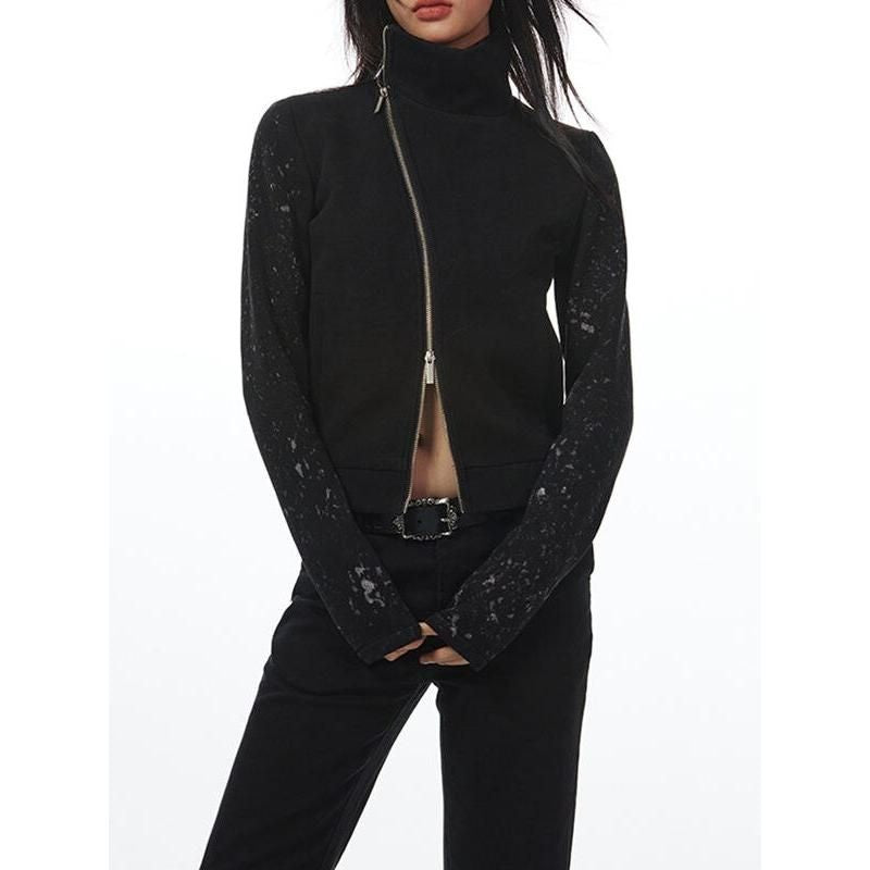 Turtleneck Double Zipper Plush Jacket for Women