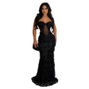 Vestido lencero asimétrico de malla con lentejuelas y flecos para mujer