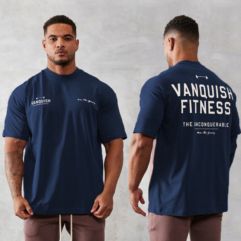 Herren Fitness Sport T-Shirt aus reiner Baumwolle mit Rundhalsausschnitt und kurzen Ärmeln