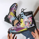 Botines de mujer con cordones en material sintético estampado