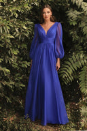 Deep-V Long-Sleeve Chiffon Maxi Dress