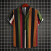 Men's Stand Collar Ethnic Style Striped Cotton-linen Shirt Fashion Casual Short Sleeve