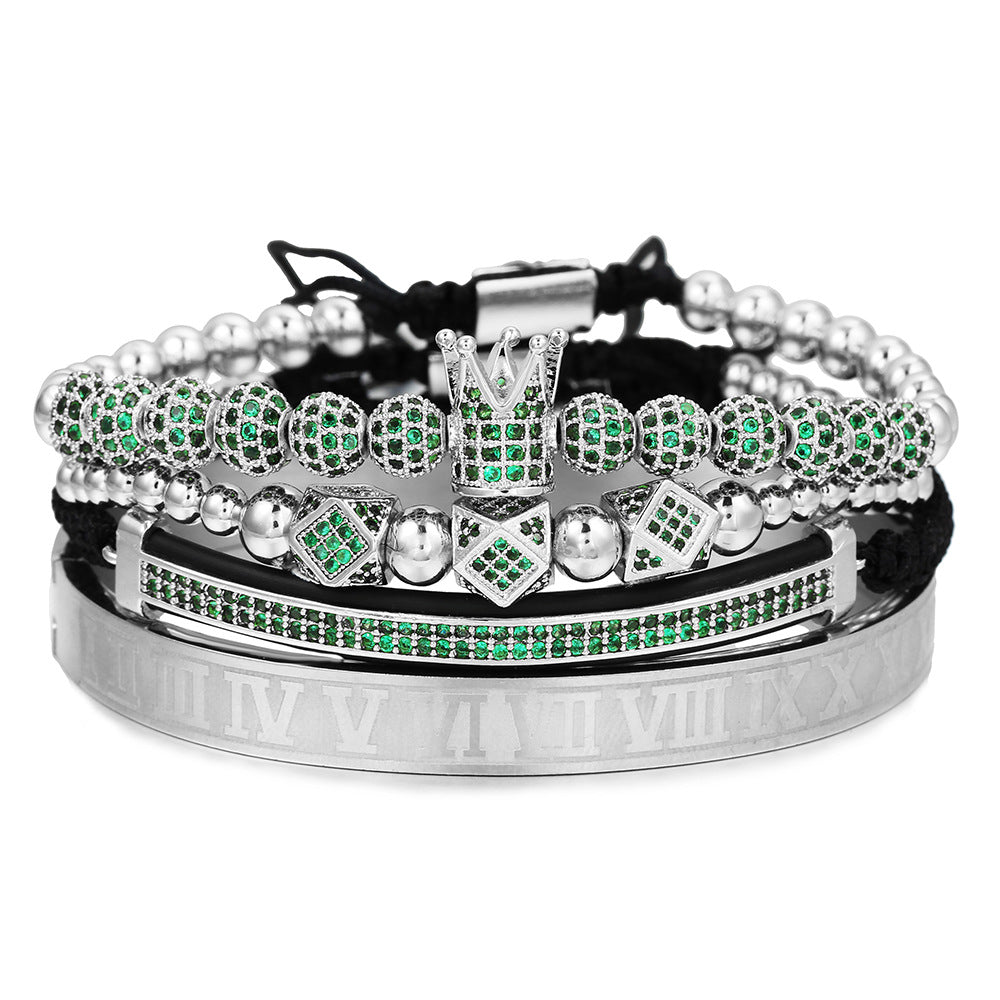 Men's Micropaved CZ Diamond Ball Crown Bracelet - Dazpy