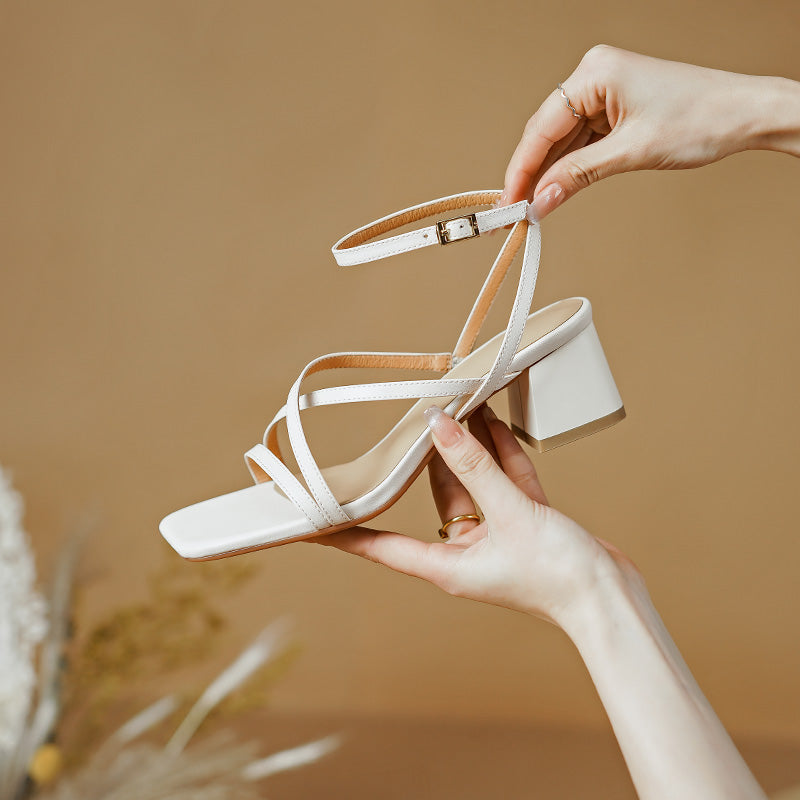 Square Heel Leather Sandals