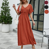 Women's V-neck Short Sleeve Large Swing Dress