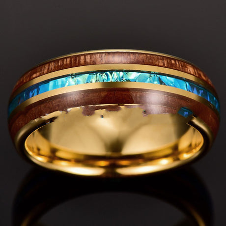 6MM Wide Electroplated Gold Inlaid Locust Wood Opal - Dazpy