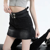 Schicker High Waist Denim Minirock mit Gürtel