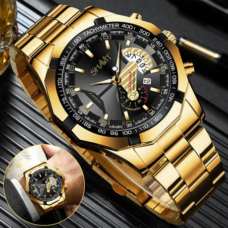 Gold Men's Watch Classic Stainless Steel Quartz Luxury Gift Wristwatch For MEN - Dazpy