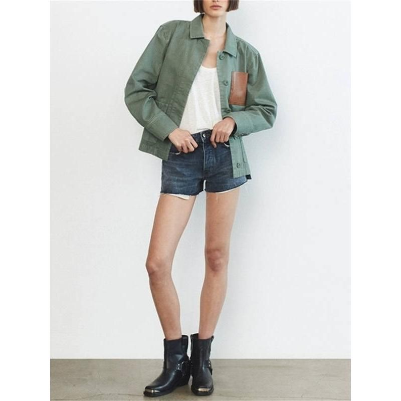 Chaqueta elegante retro verde de otoño para mujer