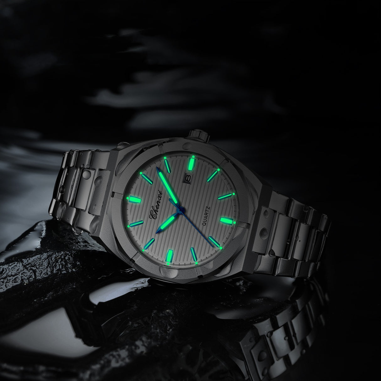 Polygon Luminous Waterproof Steel Belt Calendar Watch Fangsheng Timepiece - Dazpy