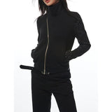 Turtleneck Double Zipper Plush Jacket for Women