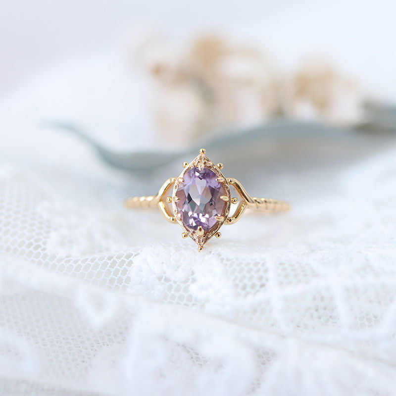 Silver Crown Bubble Amethyst Lace Women's Ring - Dazpy