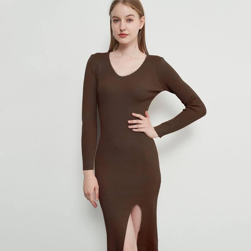 Elegant Lace-Up Knitted Midi Dress