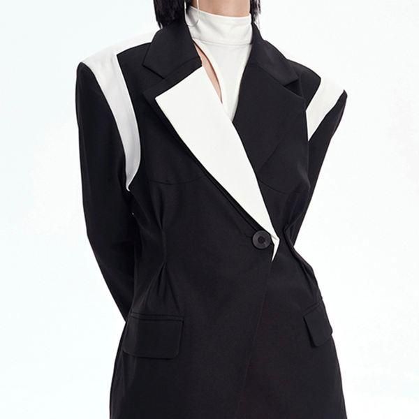 Fashion Women's Blazer: Stylish Contrast Color Designer Jacket