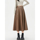 Elegant High-Waist Faux Leather Skirt with Belt