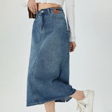 Classic Blue A-Line Midi Denim Skirt