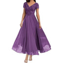 Vestido largo de noche de manga corta para mujer