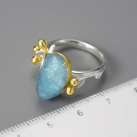 Natural Aquamarine Flower Adjustable Ring - Dazpy