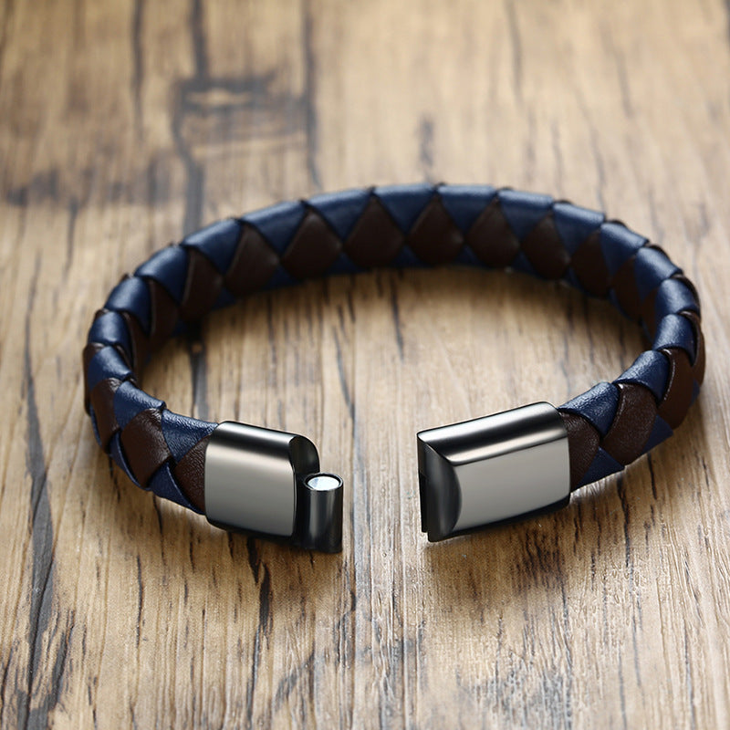 Stainless Steel Leather Bracelet European And American Style - Dazpy