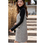 Elegante vestido de tweed con tirantes hasta la rodilla para mujer