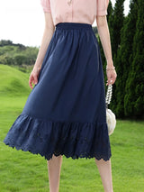 Blue High Waist A-line Cotton Lace Summer Skirt