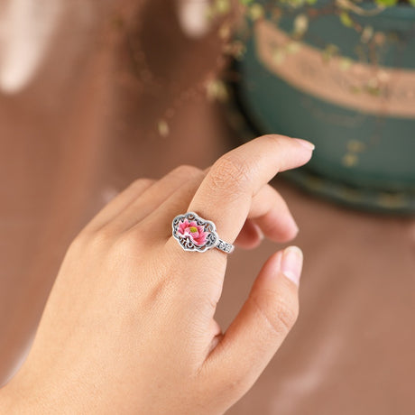 Retro Retro Hollow-out Ruyi Cloisonne Lotus Open Ring - Dazpy