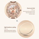 Reloj de cuarzo de acero inoxidable con incrustaciones de diamantes para mujer