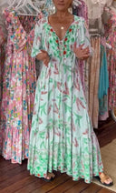 Women's Printed Deep-V Half-Sleeve A-Line Dress
