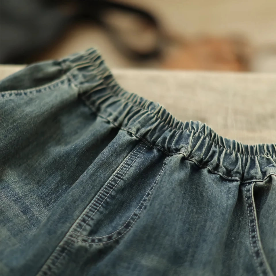 Boho Chic Vintage Jeans mit weitem Bein und Stickereien