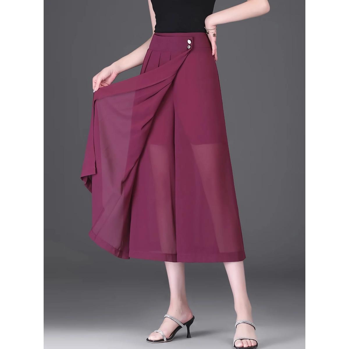 Elegantes pantalones capri de pierna ancha de gasa