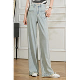 Summer High Waist Retro Wide Leg Denim Pants for Women