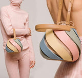 Colorful Striped PU Leather Bucket Handbag