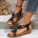 Silberne Bohemian-Sandalen mit Keilabsatz für Damen