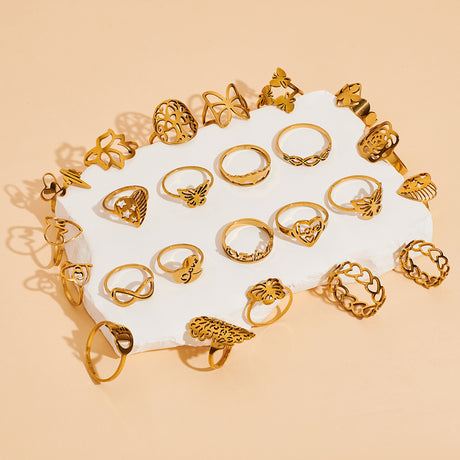 24 PCS Box 100 PCS Box Fashion Ring Set Gold Plated Stainless Steel Rings For Women Girls - Dazpy