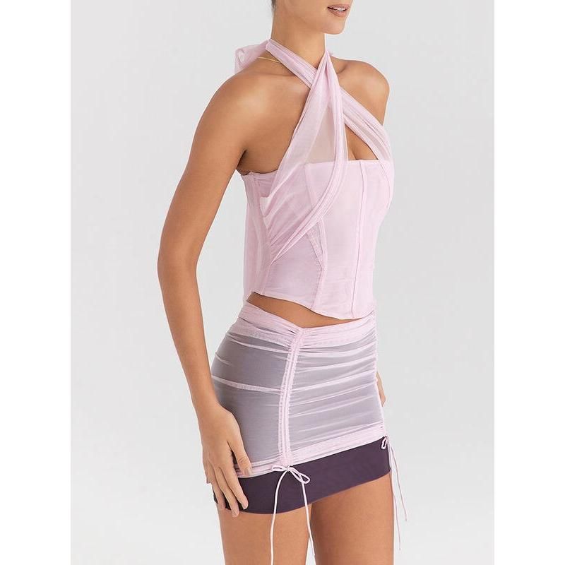 Frühling/Sommer Neckholder-Tanktop mit rückenfreiem Spitzenmuster