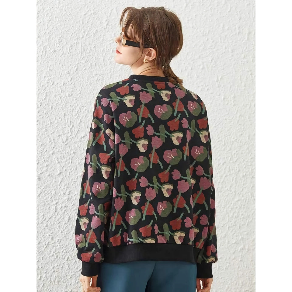 Sudadera holgada con estampado floral retro - Estilo informal