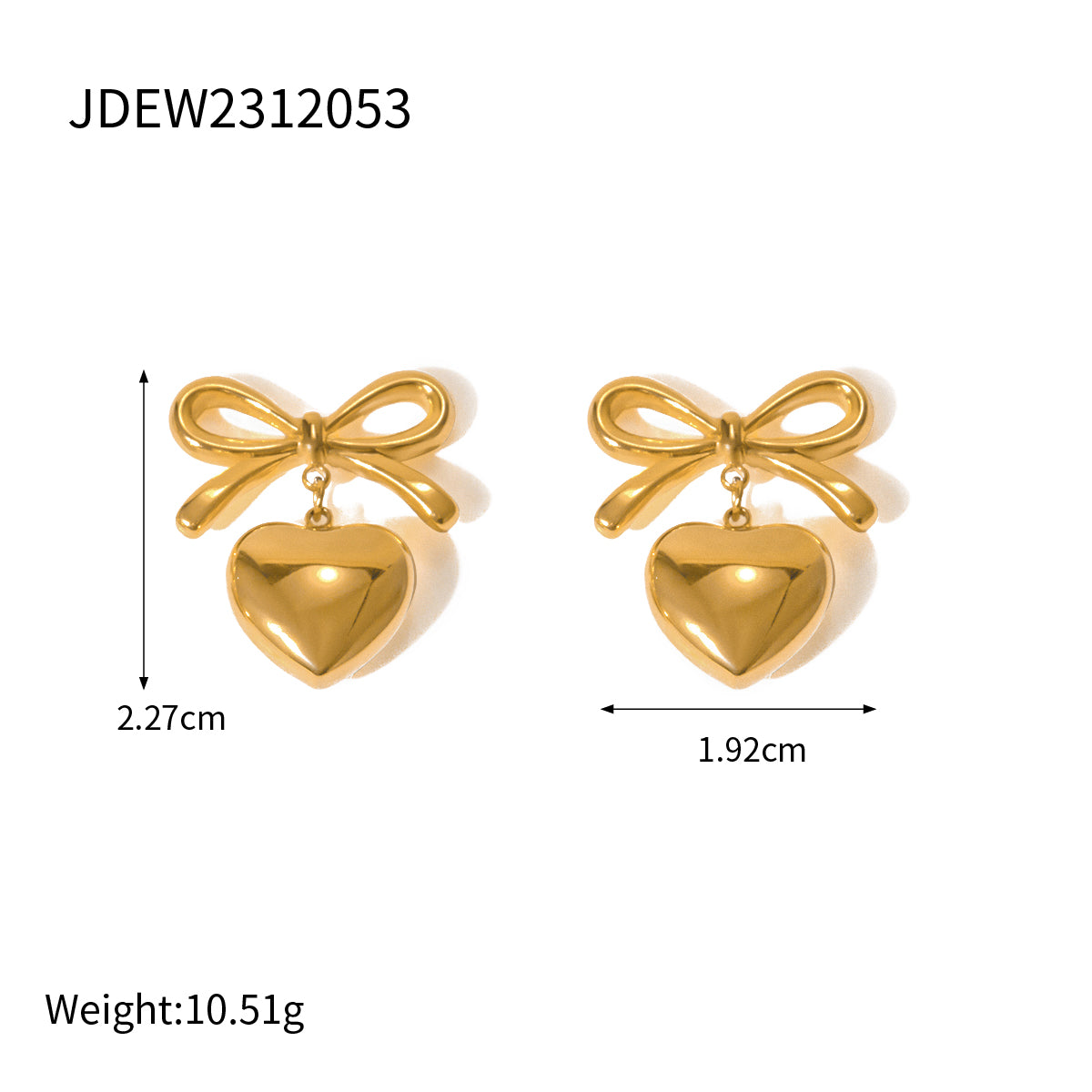 Glatte Ohrringe mit schleifenförmigem Herzanhänger und PVD-Beschichtung aus 18 Karat Gold