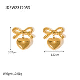 Smooth 18K Gold PVD Plated Bow Shaped Heart Pendant Earrings