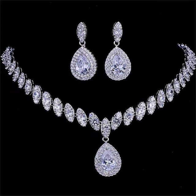 Fashion Zircon Necklace Earnail Set - Dazpy