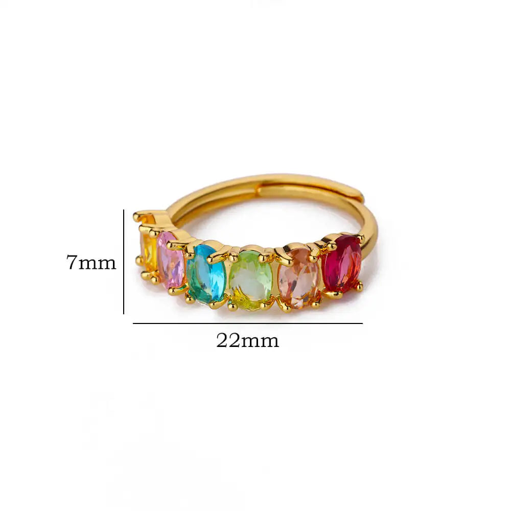 Anillos de circonitas multicolores para mujer - Acero inoxidable color dorado