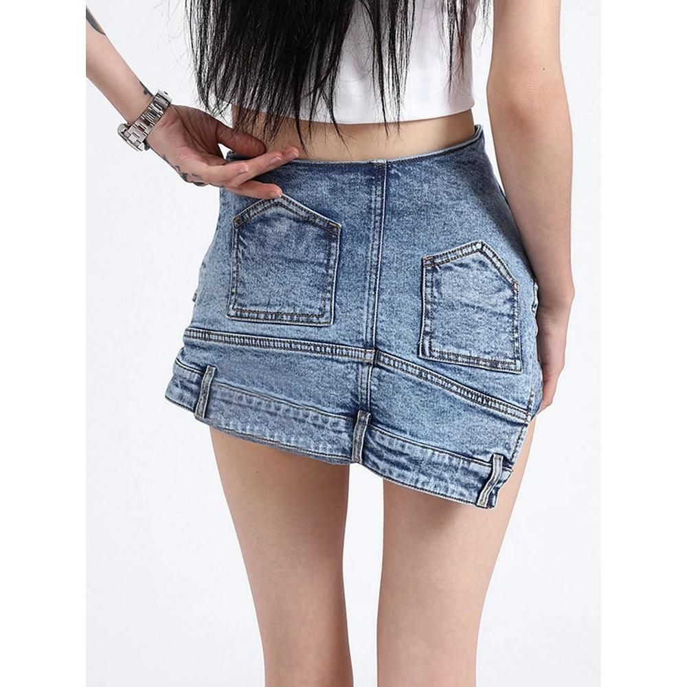 Patchwork-Jeansshorts mit hoher Taille für Damen