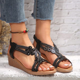 Silberne Bohemian-Sandalen mit Keilabsatz für Damen