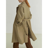 Elegant Long Sleeve Spliced Trench Coat with Pockets