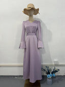 Women's V-Neck Puff-Sleeve Tie-Waist Long Dress