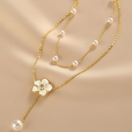 Double-layer Camellia Necklace Exquisite Stacking Design - Dazpy