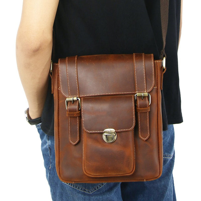 Crazy Horse Skin Men's Fashion One Shoulder Crossbody Bag - Dazpy