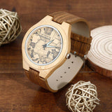 Women's Engraved Bamboo Photo Watch Wooden Leather Strap 40mm - Dazpy