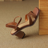 Chic Open Toe Leather Sandals with Chunky Heel