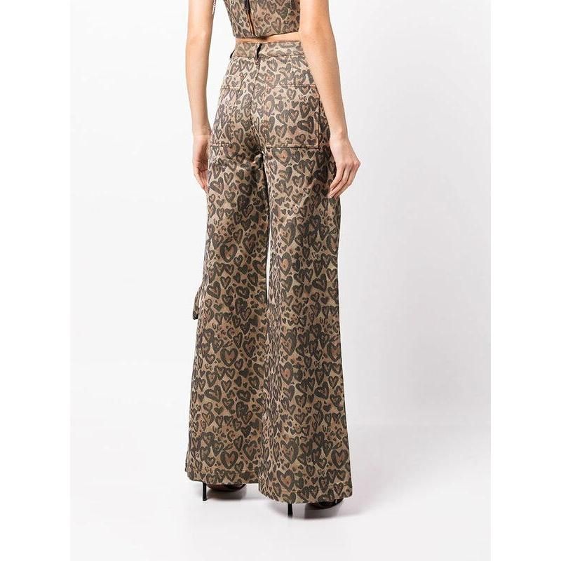 High Waist Patchwork Leopard Denim Trousers